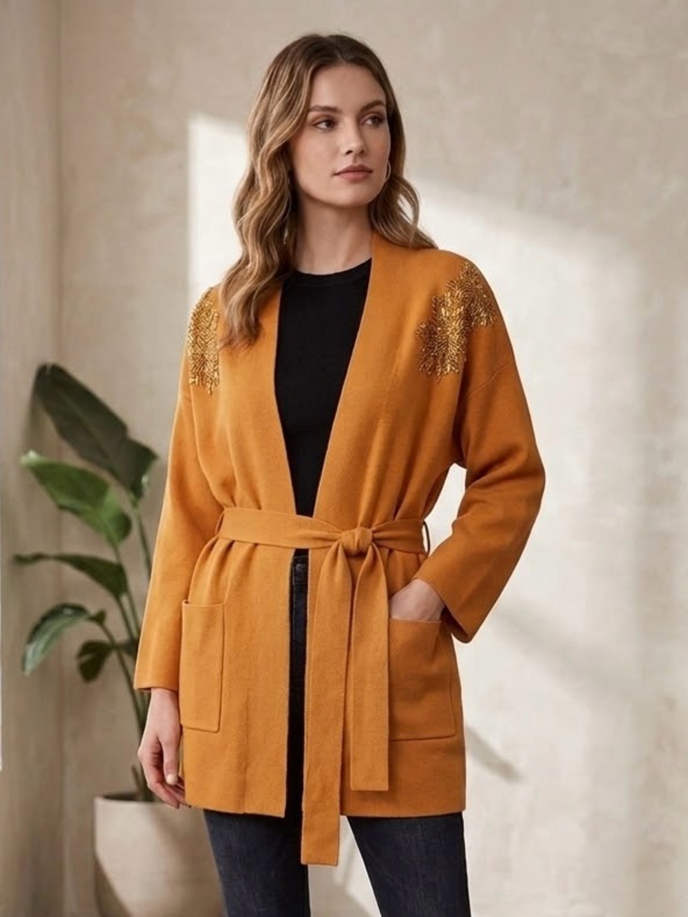 Max Sport - Embellished Shoulder Belted cardigan